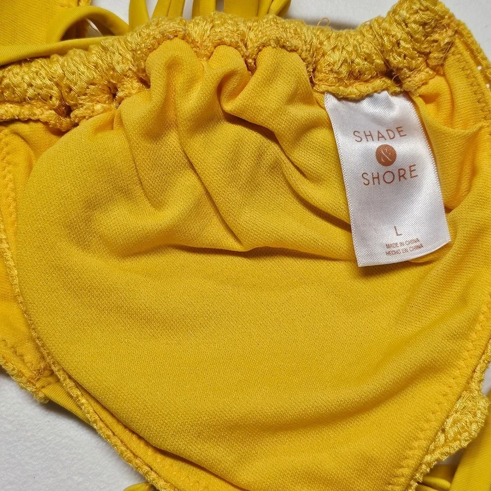 Shade & Shore Yellow Crochet Embroidered Triangle Bikini Top Large Halter‎ Tie